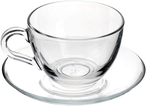 Pasabahce Vela II Glass Cappuccino Cup & Saucer - Set of 6